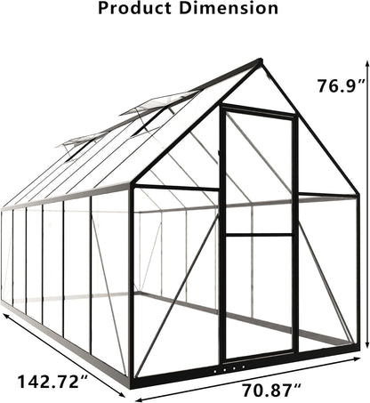 HOOYEAH Green Houses for Outside, 6 x 12 FT Polycarbonate Greenhouse with Lockable Door, Heavy Duty Winter Greenhouses for Outdoors, Aluminum Sunroom Plant Care House
