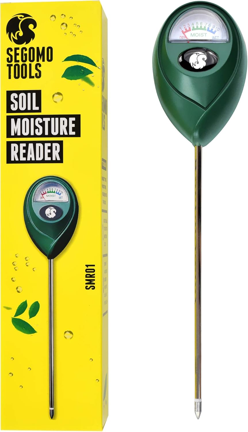 Segomo Tools Soil Moisture Meter - Plant Water Meter - Soil Moisture Sensor & Reader - Moisture Meter for House Plants, Gardens, Lawns & Farms - Soil Tester & Plant Care - Moisture Sensor - SMR01