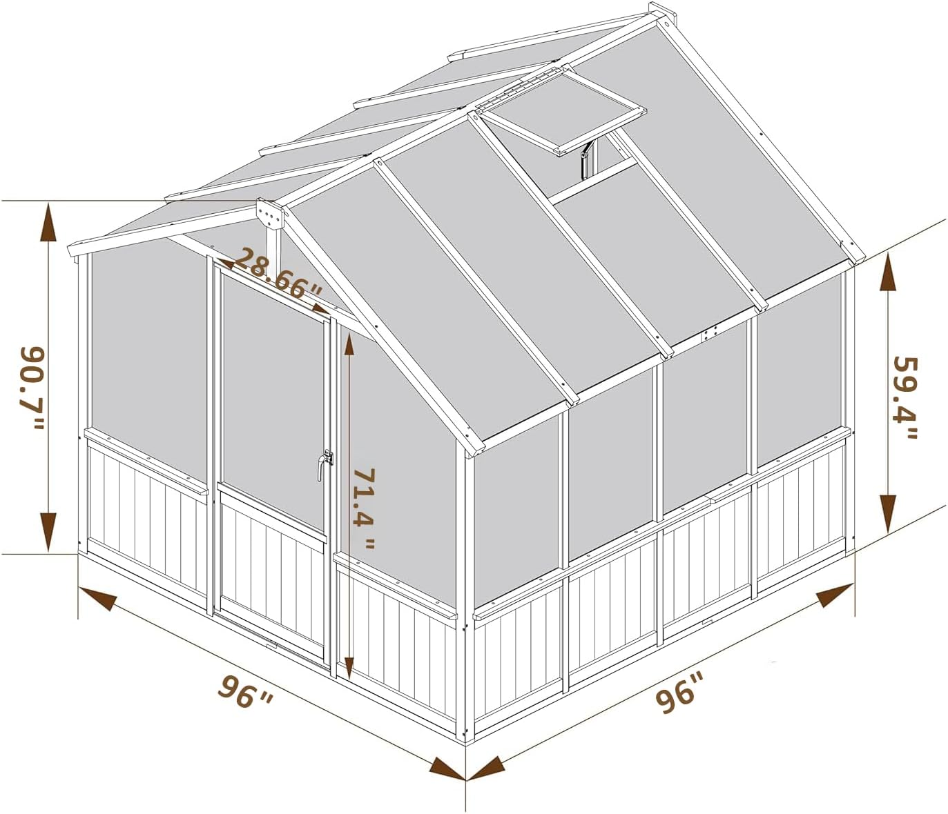 Greenhouse for Outdoor, 6x8ft-8x12ft Wooden WAK-in Greenhouse Kitwith 6MM Thick Polycarbonate Panel, Lockable Door & Adjustable Roof Vent ，Backyard Garden ﻿ (Light Mocha Brown, 8*8FT)