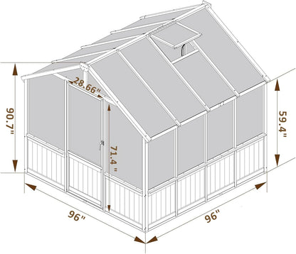 Greenhouse for Outdoor, 6x8ft-8x12ft Wooden WAK-in Greenhouse Kitwith 6MM Thick Polycarbonate Panel, Lockable Door & Adjustable Roof Vent ，Backyard Garden ﻿ (Light Mocha Brown, 8*8FT)