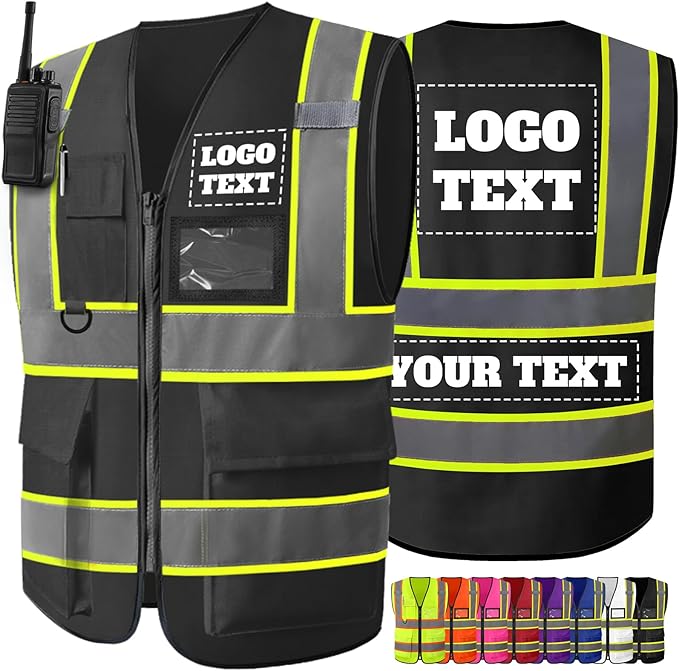 Custom Safety Vest High Visibility Reflective Customized Logo Construction Work Vests Dual Tone Reflective Strips
