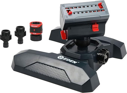 Eden 94125 Adjustable 4-Way Mini Turbo Oscillating Sprinkler W/Quick Connect Starter Set, 16 Nozzle, Covers up to 4,069 sq. ft. Heavy Weight Base