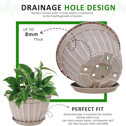 FGstyle 4 Pack Flower Pots,8 Inch Plants Pot,Planters Pot with Drainage Hole & Saucer,Modern Planters for Indoor Outdoor Plants,Decorative Resin Garden Pots for Outdoor Indoor Home Plants (Beige)