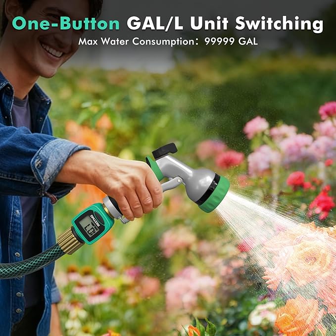 [2 Pack] RESTMO Water Flow Meter, Pure Brass Inlet & Outlet | 4 Measure Modes | Display Gallon/Liter Usage and Flow Rate | Ideal to Outdoor Garden Hose, Lawn Sprinkler Watering, RV Water Tank Filling