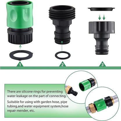 16 Pieces Garden Hose Quick Connect Fittings 3/4 Inch Plastic Water Hose Quick Connect Male and Female Water Hose End Adapters with 10 Pieces Rubber Washer（Green）