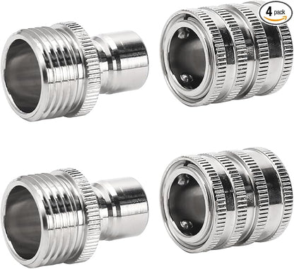 Stainless Steel Garden Hose Quick Connect Set, 3/4 Inch GHT Water Hose Fittings, Heavy Duty Quick Release Connector for Garden Hose, and Sprayers