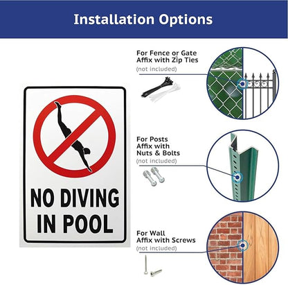 No Diving in Pool Metal Sign Gifts for Pool Owners- 12x8in No Diving Warning Tinplate Decor for Outdoor Pools