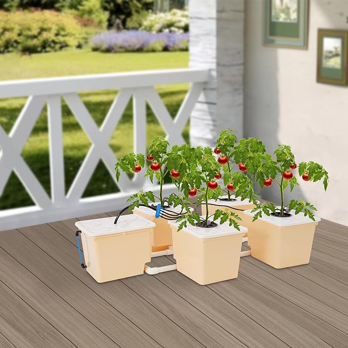 DWC Hydroponics Growing System Kit 4 Site + Reservoir, Deep Water Culture Hydroponic Bucket System with Submerged Pump