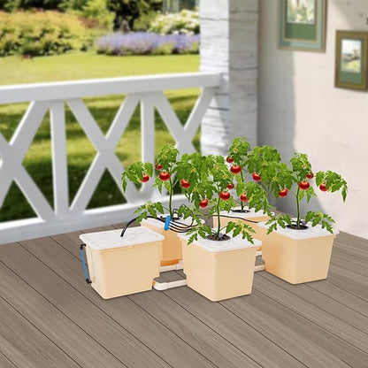 DWC Hydroponics Growing System Kit 4 Site + Reservoir, Deep Water Culture Hydroponic Bucket System with Submerged Pump