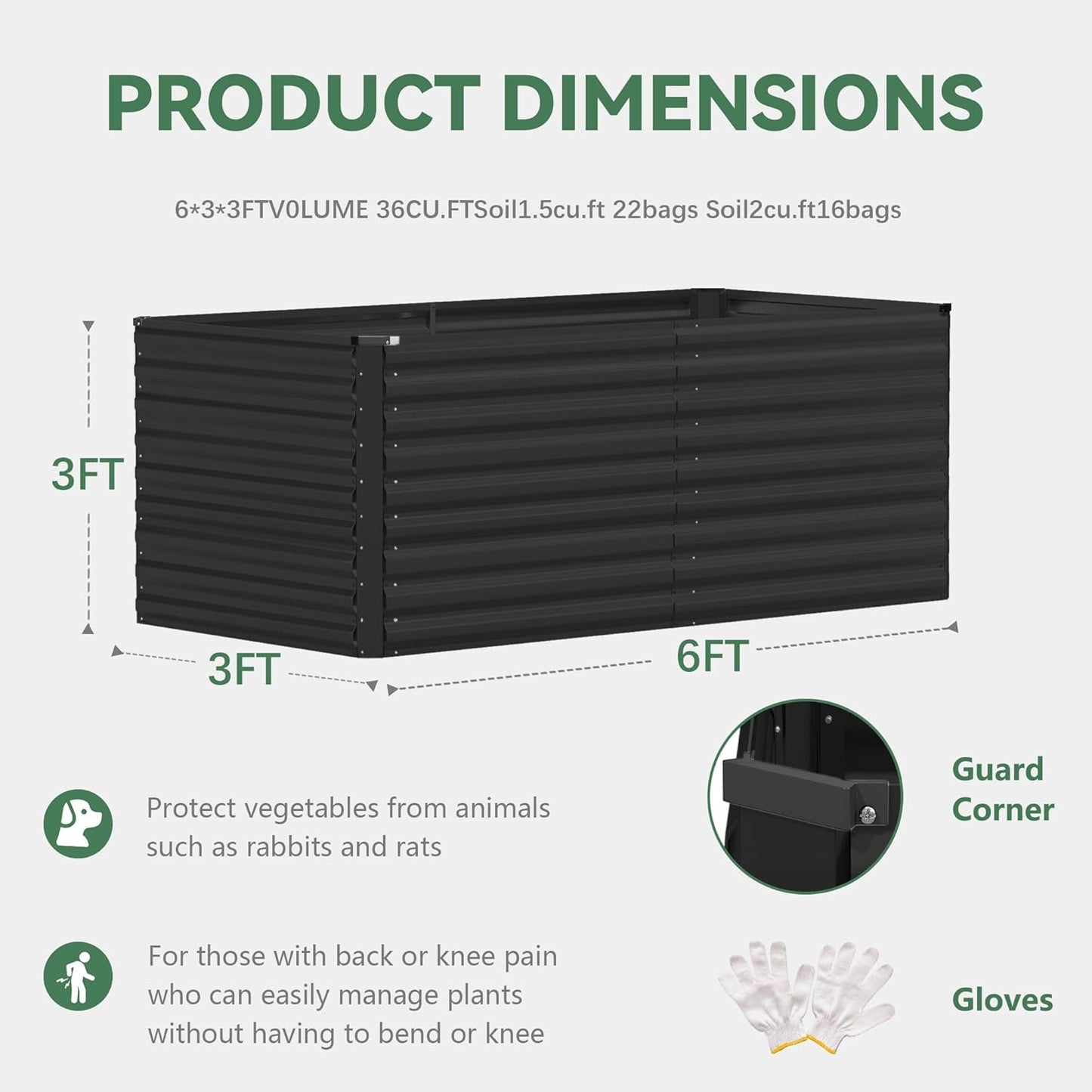 FOOWIN 2pcs 6x3x3ft Galvanized Raised Garden Bed, Planter Raised Garden Boxes Outdoor, Large Metal Raised Beds for Gardening, Garden Bed for Vegetables, Flowers, Herb, Black