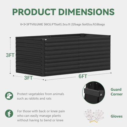 FOOWIN 2pcs 6x3x3ft Galvanized Raised Garden Bed, Planter Raised Garden Boxes Outdoor, Large Metal Raised Beds for Gardening, Garden Bed for Vegetables, Flowers, Herb, Black