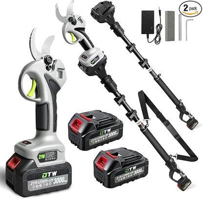 Electric Pruning Shears with Pole 1.4-2.0 Cutting Diameter & 2-IN-1 Electric Pole Pruner,2PCS 3.0Ah Batteries,Brushiless Motor,4 Modes Adjustable Branches Cutter for Flower, Tree Trimming(Gray)