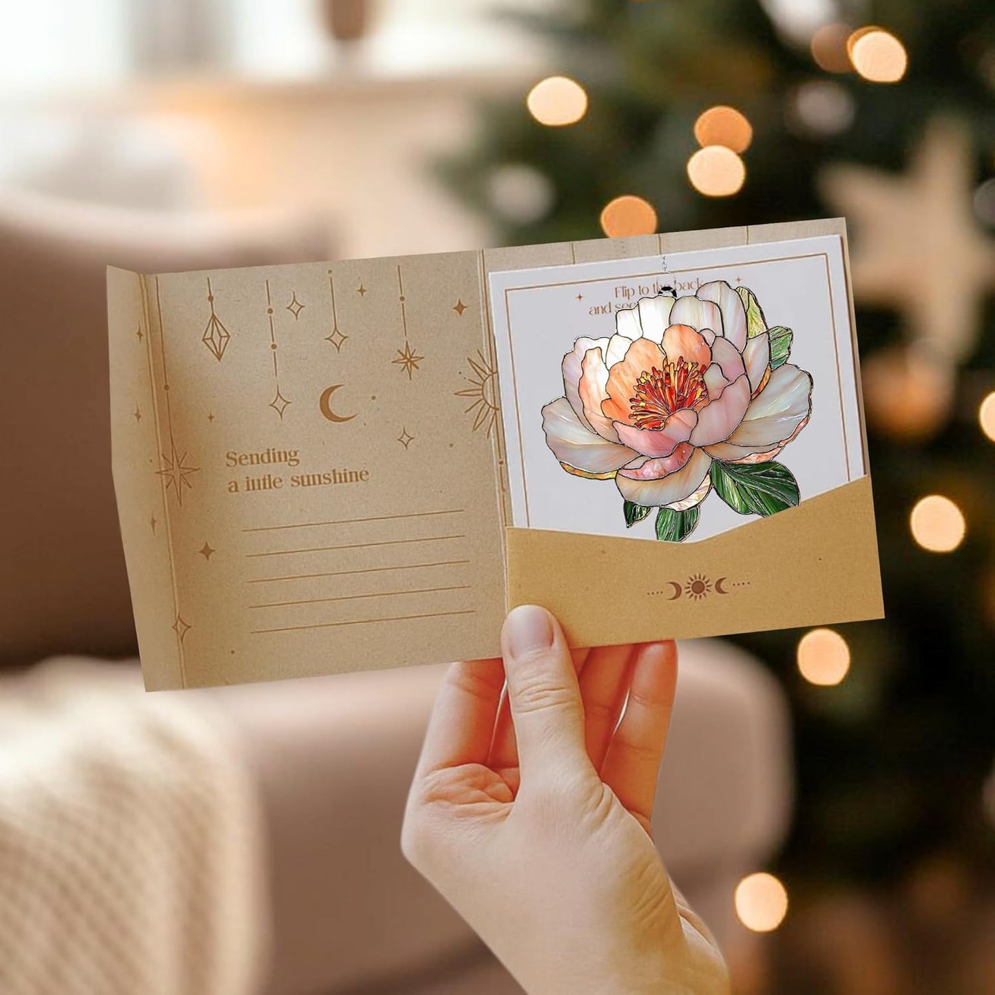 Peony November Birth Flower Acrylic Suncatcher Stained Glass Effect Window Car Hanging Christmas Ornament Indoor Outdoor Decor Garden Sun Catcher for Flower Lover for Women Mom Grandma