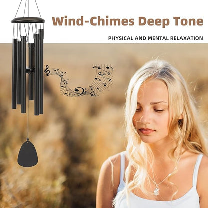 Aluminium Wind Chimes 26 Inches to Create a Zen Atmosphere Suitable for Outdoor, Garden, Patio Decoration. Classic Black Wind Chimes with Wind Catcher Suitable as A Gift for Unisex