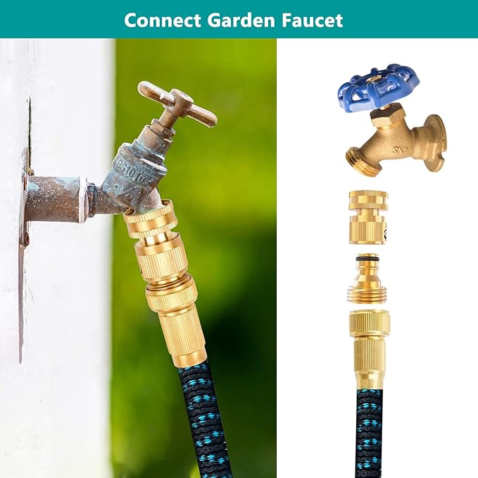 FINEST+ Garden Hose Quick Connector, Solid Brass 3/4 Inch Thread Fitting No-Leak Water Hose Female and Male Easy Connect (6 Sets)