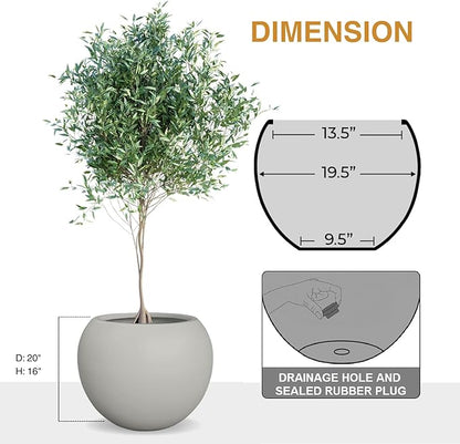 Globo Large Fiberstone Plant Pot, Large Planters for Indoor Plants, Outdoor Planters for Porch (Light French Gray, 20" D x 16" H)