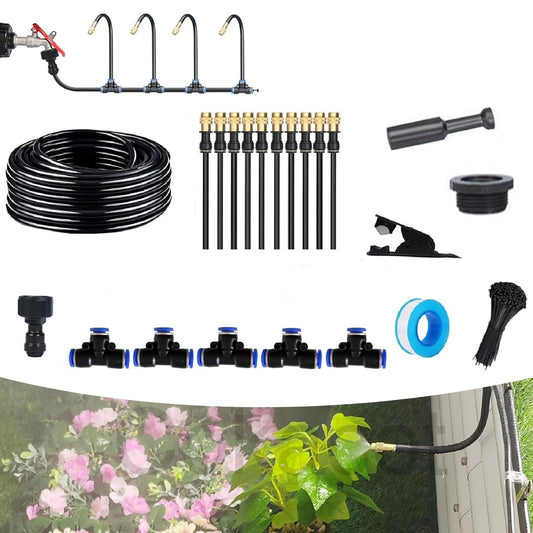 360° Curved Garden Automatic Irrigation System, 49.21Ft Bendable Garden Irrigation System, Adjustable Atomizing Copper Nozzle for Watering System for Garden Plants Lawn (16.4Ft Hose + 5 Nozzles)