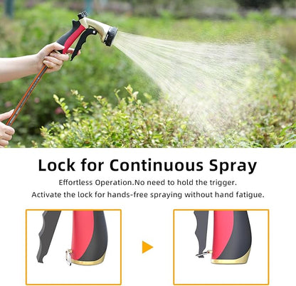 Garden Hose Sprayer Nozzle, Heavy Duty Water Hose Nozzle with 7 Spray Patterns, High Pressure Garden Sprayer with Adjustable Button & Lockable Trigger for Watering Plants & Lawns, Washing Cars, Pets