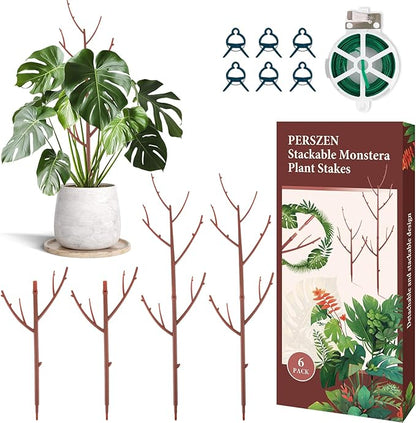 6 Pack Stackable Monstera Plant Support, Plant Stakes for Indoor and Outdoor Plants Use, Garden Stakes for Climbing and Potted Plants, Pothos, Philodendron, Brown