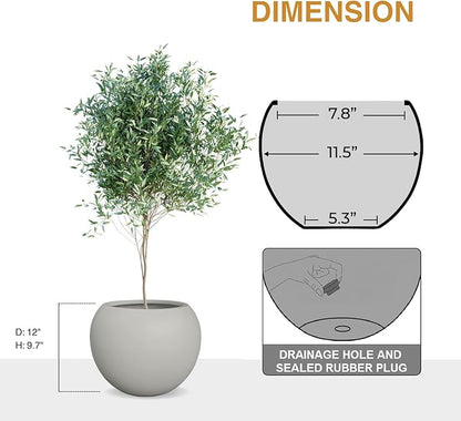 9.7" H x 12" D Globo Fiberstone Round Planter with Drainage Hole, Weather Resistant, Planters for Indoor Plants & Outdoor, 2 Extra Coco Mats (Light French Gray, 7.8" Pot Opening)