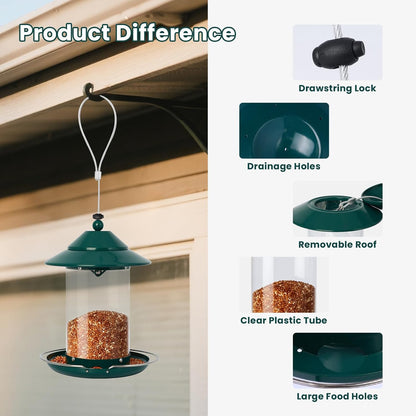 Metal Bird Feeder for Outdoors – 2.4LB Hanging Bird Feeder with 360-degree, Weatherproof & Rust-Resistant, Easy to Fill & Clean for Wild Bird Feeders in Backyard & Garden(Green)