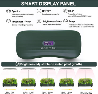 Hydroponics Growing System Kit - 12 Pods Indoor Herb Garden with LED Grow Light, Auto Timer, Adjustable Height up to 17" - Ideal for Home, Birthday & Mother's Day Gifts for Women (Dark Green)