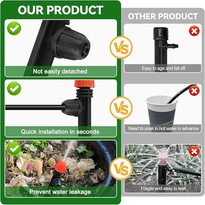 50PCS 1/4" Drip Irrigation Emitters, Kalolary Anti-Drop Locked Drip Irrigation Sprayer Parts for 4/7mm Tubing, Adjustable Micro Spray Misting Drippers with Lock for Garden Watering System (Orange)