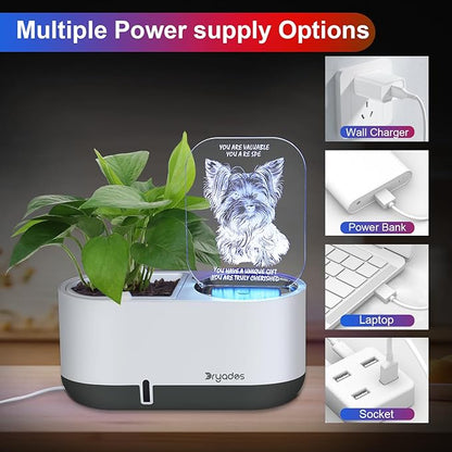 Self-Watering Plant Pot with LED Note Board & 7 Colors Pen, Led Acrylic Message Board with Plant Pot,Dog Board Night Light with Planting Pot for Room/Store/Office (No Plant&Seed)
