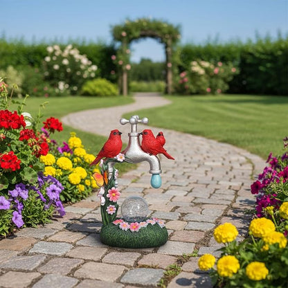 Red Cardinal Bird Statue with LED Ball Light 8.6"Resin Caidinal Figurine Outdoor Waterproof Solar Statues for Yard and Garden Unique Housewarming Birthday Outdoor Gifts for Women Mom Wife Girlfriend