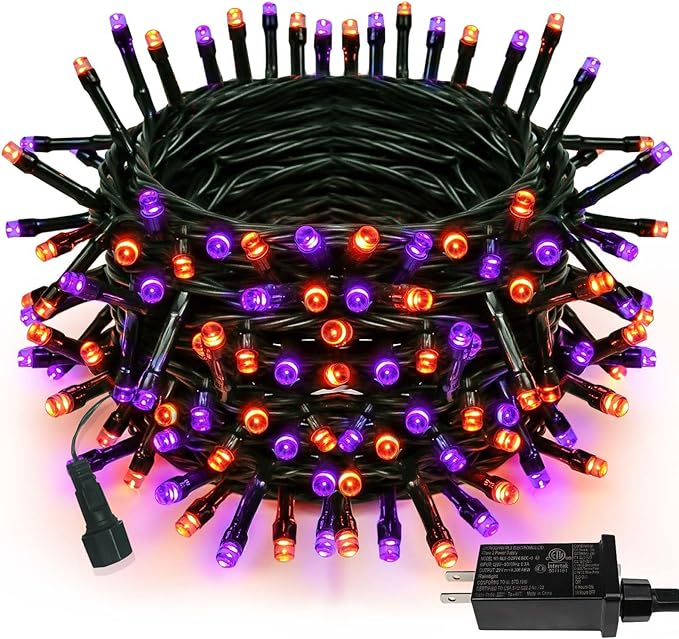 75.8 FT 200 LED Orange and Purple Halloween Tree Lights Indoor Outdoor, Extendable Halloween Led String Lights with Memory Function & Timer & 8 Modes, Waterproof Twinkle Light for Horror Party Decor