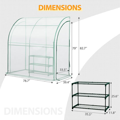 EAGLE PEAK 3 Tier Lean to Portable Greenhouse, Heavy-Duty Indoor & Outdoor Garden with Wire Shelves, 2 Roll-Up Zipper Doors, Easy Assembly, 79"x39"x83" Clear/White PE Cover