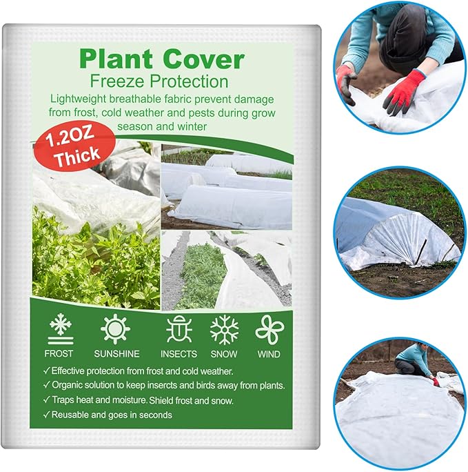 10ft x 50ft Plant Covers Freeze Protection, 1.2oz Frost Blankets Floating Row Cover for Plants Frost Protection Covers Garden Winter Frost Pests Protection,White