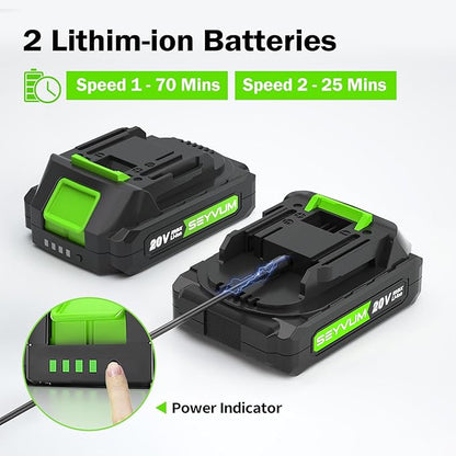 SEYVUM Leaf Blower, 20V Cordless Blower with 2 x 2.0Ah Battery, Electric Leaf Blowers for Lawn Care, 320 CFM 150 MPH Battery Powered Leaf Blower, for Patio, Garden Cleaning, Fast Charger, Grass Green