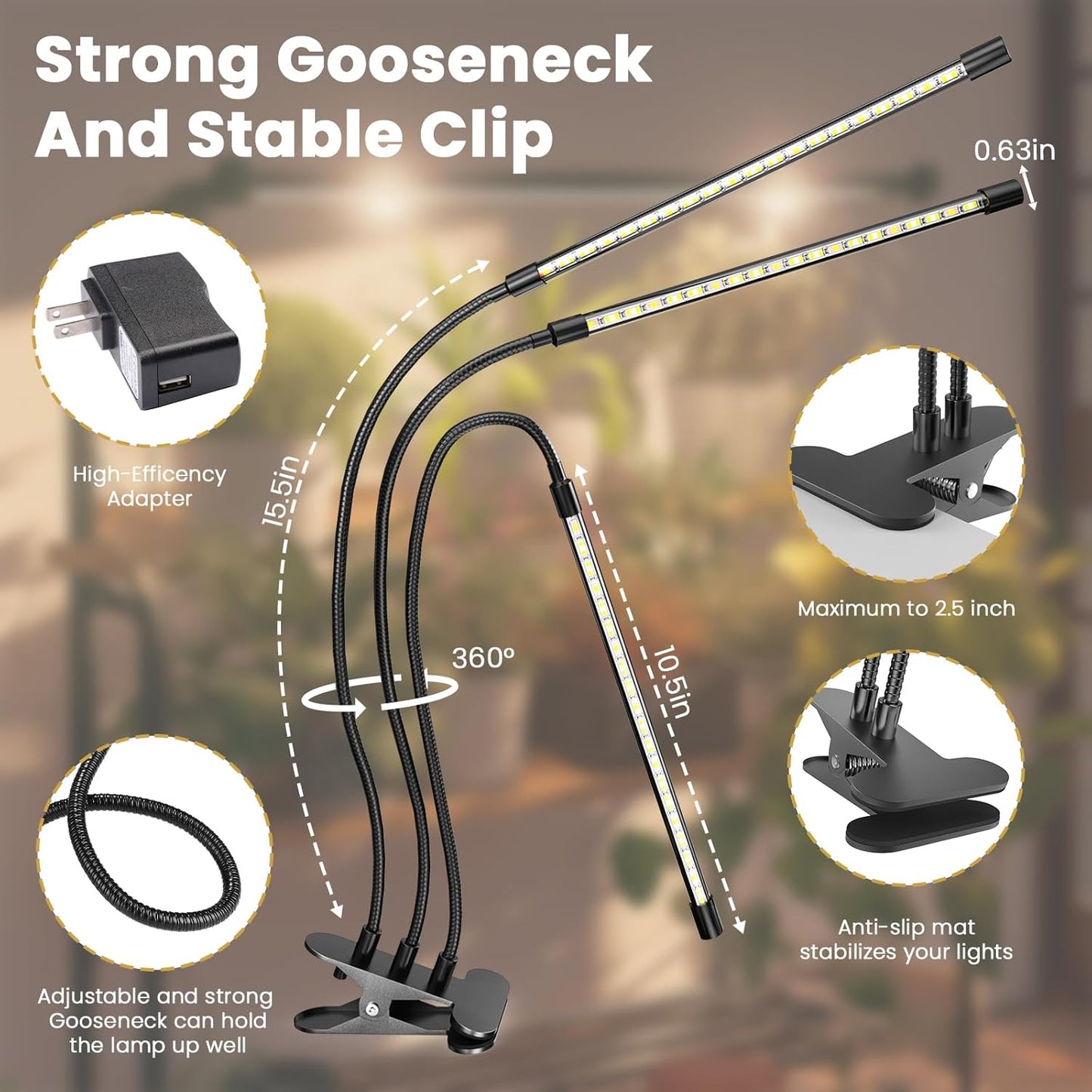 bseah Grow Light for Indoor Plants, Full Spectrum Plant Grow Lamp with 3/9/12H Timer, ON & Off, Clip-On Desk for Seed Starting 2 Pack