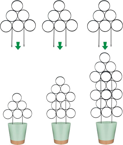 Trellis for Climbing Plants Indoor 15.7 Inch, Stackable Garden Trellis for Potted Plant Support, 3 Pack Small Houseplant Metal Wire Trellis for Vines Pothos Rose Monstera Accessories (Black)