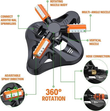 Garden Sprinkler,Upgrade Lawn Sprinklers Automatic 360 Degree Rotating Irrigation Grass Water Sprayer System,Garden Hose Sprinkler for Yard/Built in 36 Units Angle Spray Nozzles(Orange)-1Pack