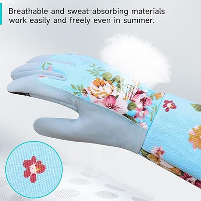 Long Gardening Gloves for Women, Breathable Flexible Fit, Comfortable Durable Work Gloves for Planting, Weeding & Outdoor Yard Activities, Blue Medium