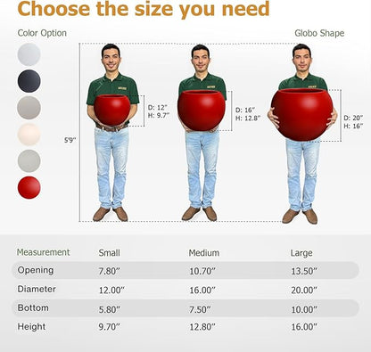 Globo Large Fiberstone Plant Pot, Large Planters for Indoor Plants, Outdoor Planters for Porch (Red, 16" D x 12.8" H)