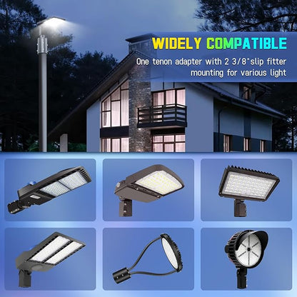 Bracket Mounting Arm for 5" Round Pole, 2 3/8" O.D. Parking Lot Light Pole Top Vertical Mount Adapter Lighting Accessories Sturdy Thicker Steel Bracket for Slip Fit Shoebox Street Lights