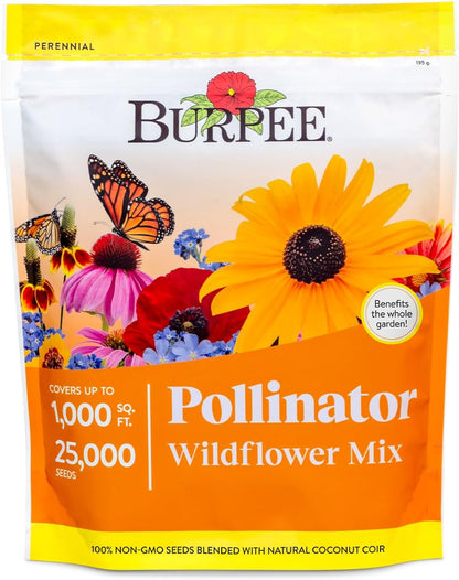 Burpee Wildflower 25,000 Bulk, 1 Bag, 18 Varieties of Non-GMO Flower Seeds Pollinator Garden, Pollinator Mix