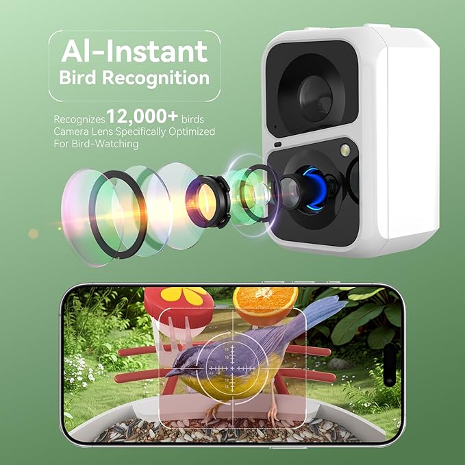 Smart Bird Feeder with Camera, Solar Bird Feeder - 2K HD Live Video Camera AI Identify Birds, Visible Window Auto Capture -Instant Arrival Alerts, Birds Lover Gifts (Red)