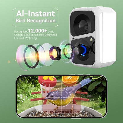 Smart Bird Feeder with Camera, Solar Bird Feeder - 2K HD Live Video Camera AI Identify Birds, Visible Window Auto Capture -Instant Arrival Alerts, Birds Lover Gifts (Red)