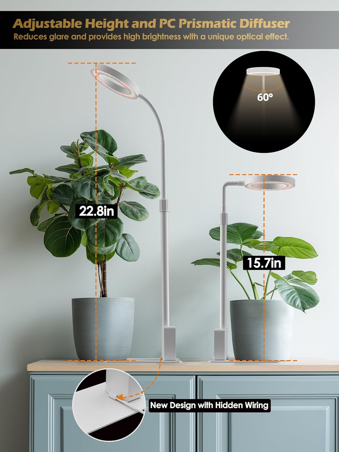 Grow Light with Stand, LED Plant Light for Indoor Plants, Full Spectrum Grow Lamp, Adjustable Height (White, 8W)