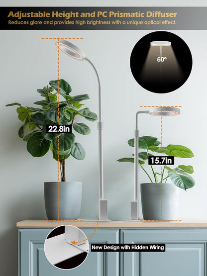 Grow Light with Stand, LED Plant Light for Indoor Plants, Full Spectrum Grow Lamp, Adjustable Height (White, 8W)