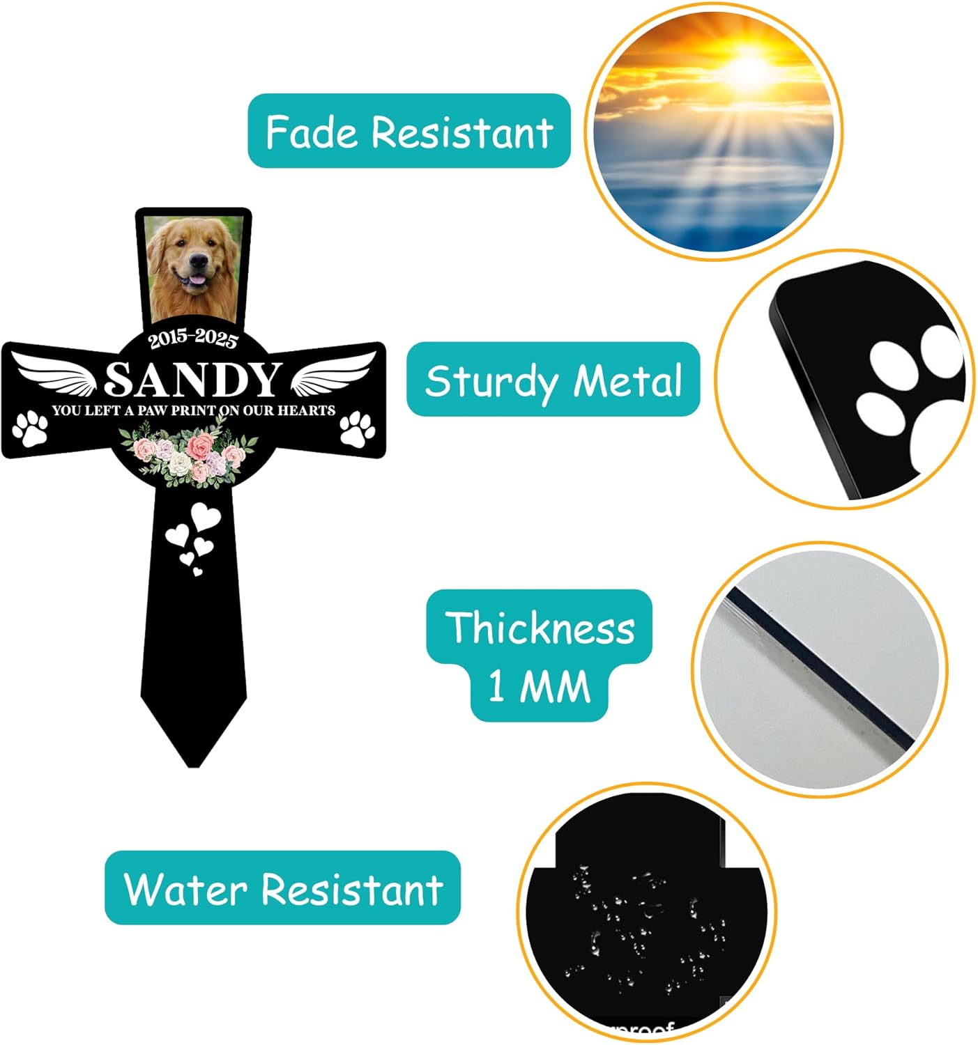 Pet Grave Marker Dog – Custom Dog Tombstones for Graves Outdoor with Name and Date, Dogs Memorial Cross for Graveyard or Garden, Weatherproof Pet Tombstone for Dogs