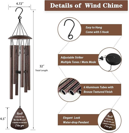 Nana Gifts, 32" Bronze Wind Chimes Nana Gift, Grandma Gifts from Grandkids, Christmas Birthday Gift for Grandma Nana Grandmother
