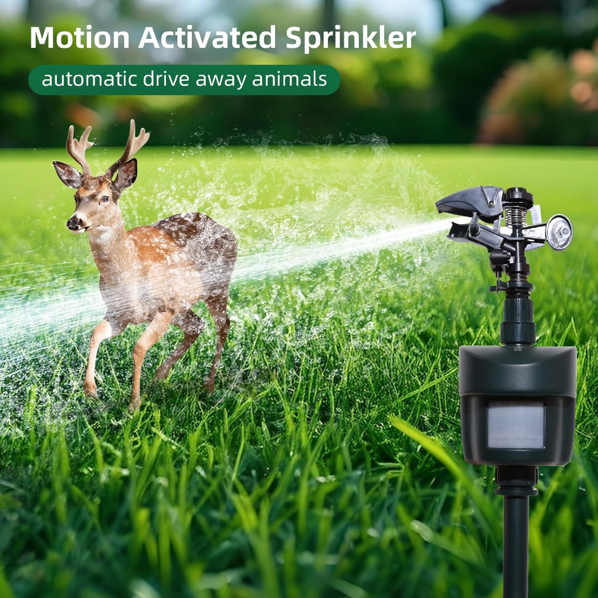 Motion Activated Sprinkler with Day & Night Detection Modes Repellent Detector for Garden Outdoor Waterproof