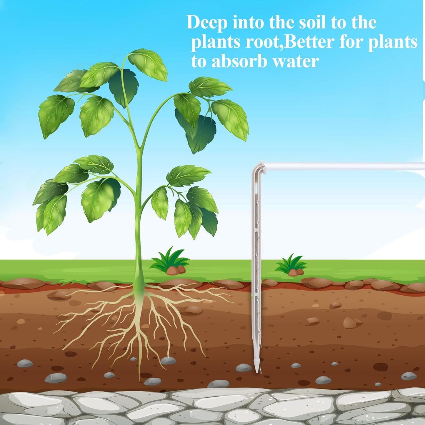 20 Pack Automatic Irrigation Dripper Stake Assembly,0.5 GPH Irrigation Dripper Emitters for 1-Way 25.6 inch Irrigation tubing,Drip Emitters Bend Arrow Sprinklers for Garden Pots Irrigation Systems