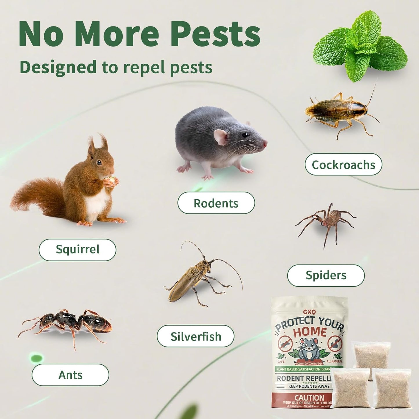 Mouse Repellent Pouches, 10 Pack Peppermint Oil Rodent Mouse Deterrent, Suitable for Indoor and Outdoor Use, Prevents Squirrels Spider Pests and Repels Mice, Safe for Pets and Family