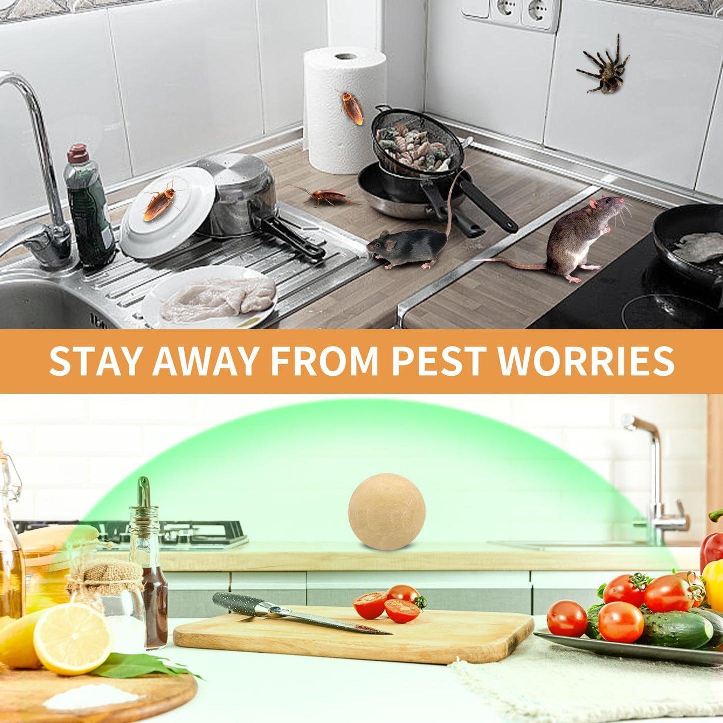 Pest Repellent Balls - Repel Rodent with Peppermint, High-Strength Mice, Mouse, and Rat Repellent - Effectively Deters Spiders, Roaches, Ants, Moths & Pests - 10-Balls